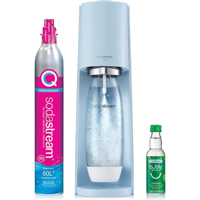 SodaStream Terra Sparkling Water Maker (Misty Blue) with CO2, DWS Bottle and Bubly Drop | Bigbigmart.com