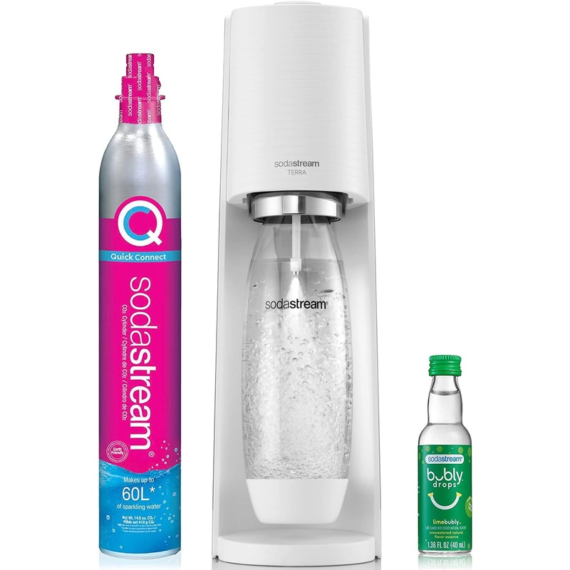 SodaStream Terra Sparkling Water Maker (White) with CO2, DWS Bottle and Bubly Drop | Bigbigmart.com