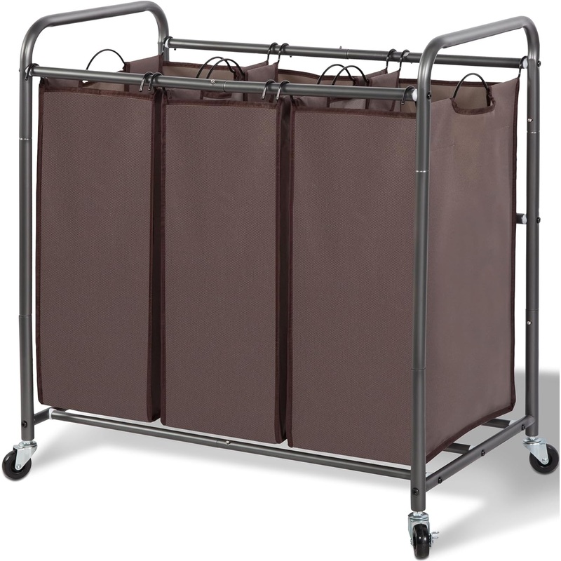 STORAGE MANIAC 3 Section Laundry Sorter, 3 Bag Laundry Hamper Cart with Heavy Duty Rolling Lockable Wheels and Removable Bags, Laundry Organizer Basket Clothes Separator Hamper, Lable Black | Bigbigmart.com