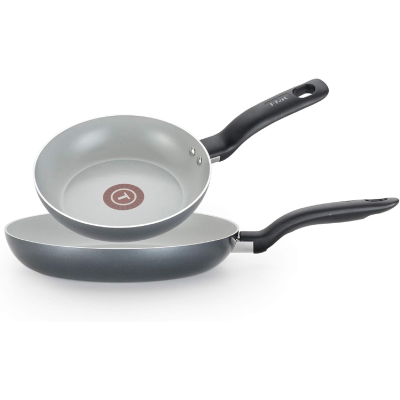 T-fal Initiatives Ceramic Nonstick Fry Pan Set 8.5, 10.5 Inch Oven Safe 350F Cookware, Pots and Pans, Grey | Bigbigmart.com
