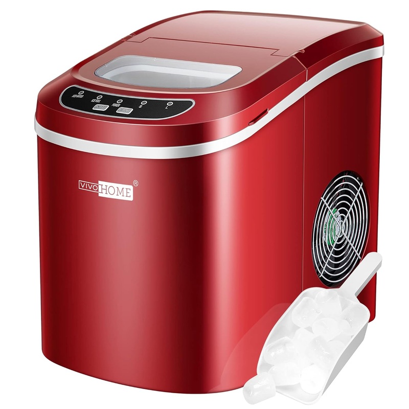 VIVOHOME Countertop Ice Maker 26lbs/Day 9 Ice Cubes in 6 Mins Ice Maker Machine with Hand Scoop and Self Cleaning Ice Cube Maker Red | Bigbigmart.com