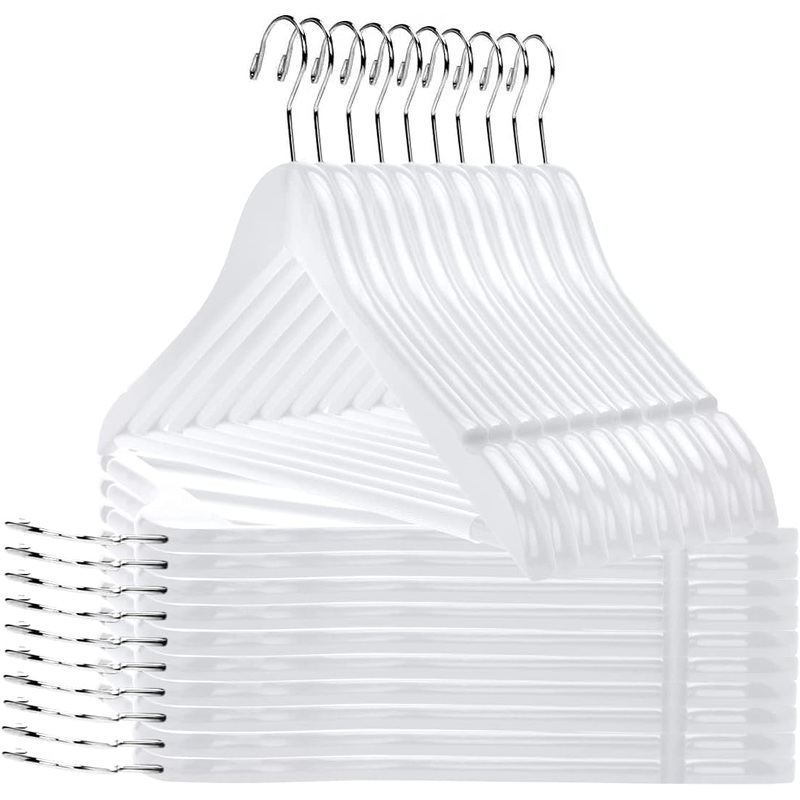 30 Quality Wooden Hangers – Slightly Curved Hanger 30-Pack Sets – Solid Wood Coat Hangers with Stylish Chrome Hooks – Heavy-Duty Clothes, Jacket, Shirt, Pants, Suit Hangers (White, 30), 17.5 inch | Bigbigmart.com