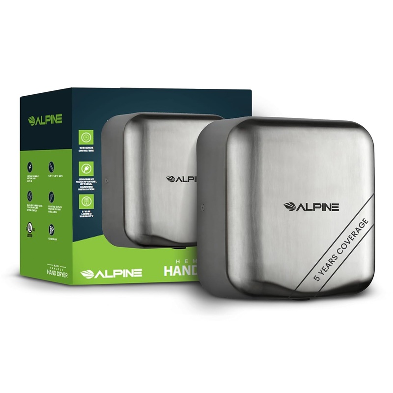 Alpine Industries Hemlock Automatic Hand Dryer – Heavy Duty Stainless Steel | 1800Watts | 110-120Volts (Brushed Stainless Steel) | Bigbigmart.com