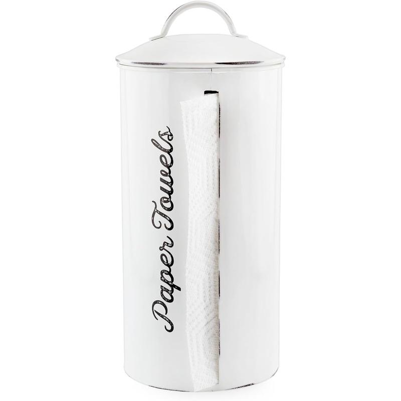 AuldHome Farmhouse Paper Towel Holder (White); Rustic Enamelware Countertop Paper Towel Dispenser for Kitchen | Bigbigmart.com