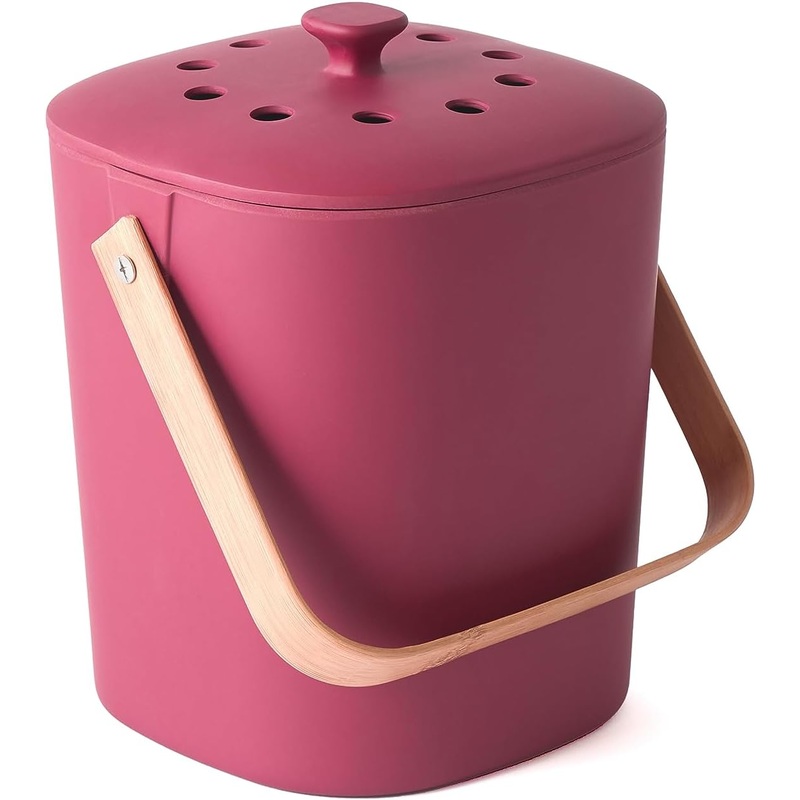 Bamboozle – 1 Gallon Compost Bin, Naturally Decomposing Bin with 2 Hemp-Based Filters, Sustainable Bamboo Fiber, Indoor Countertop Composter, Home & Garden Supplies (Blossom) | Bigbigmart.com
