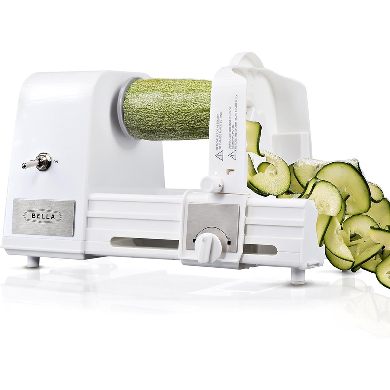 BELLA 4-in-1 Automatic Electric Spiralizer & Slicer, Quickly Prep Healthy Veggie or Fruit Spaghetti, Noodles or Ribbons, Easy To Clean, Recipe Book Included, White | Bigbigmart.com
