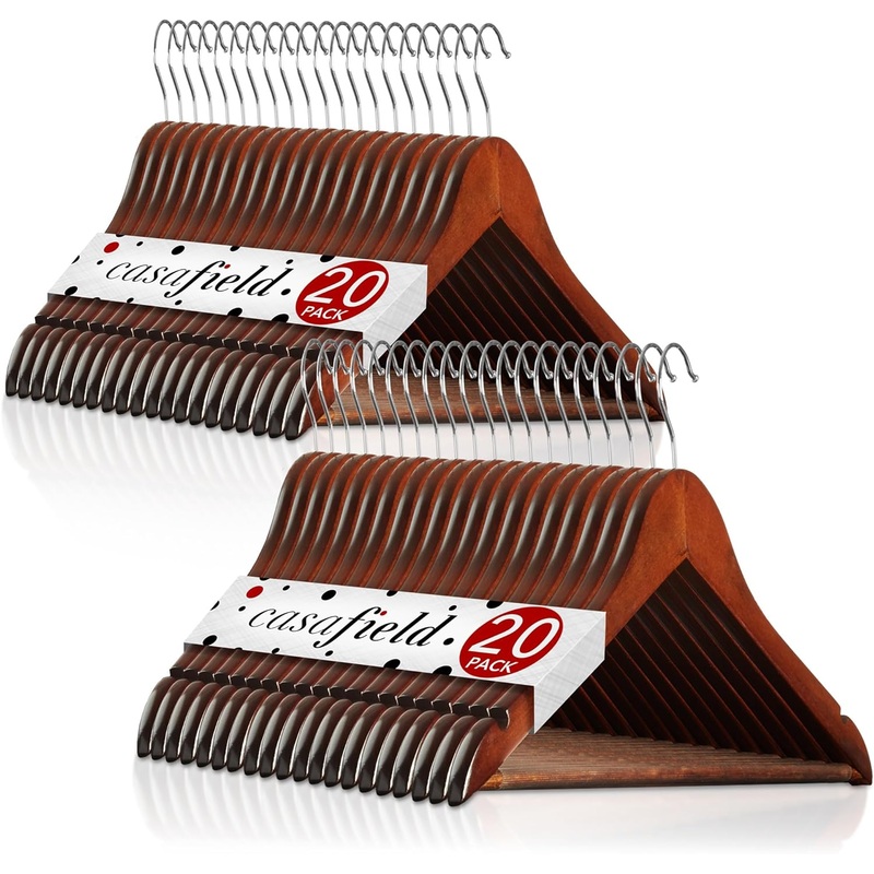 Casafield – 40 Walnut Wooden Suit Hangers – Premium Lotus Wood with Notches & Chrome Swivel Hook for Dress Clothes, Coats, Jackets, Pants, Shirts, Skirts | Bigbigmart.com