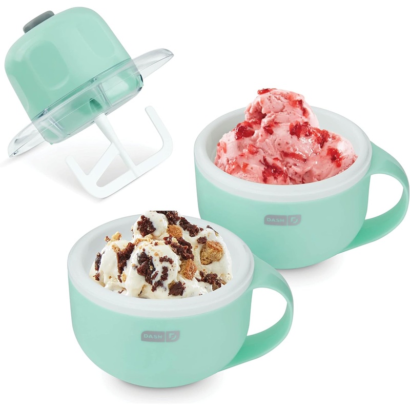 DASH My Mug Ice Cream Maker Machine (Aqua): Multi-Purpose Soft Serve Ice Cream Machine with (2) Bowls for Homemade Gelato, Sorbet, Frozen Yogurt, Built-In Ingredient Chute, Easy to Clean and Store | Bigbigmart.com