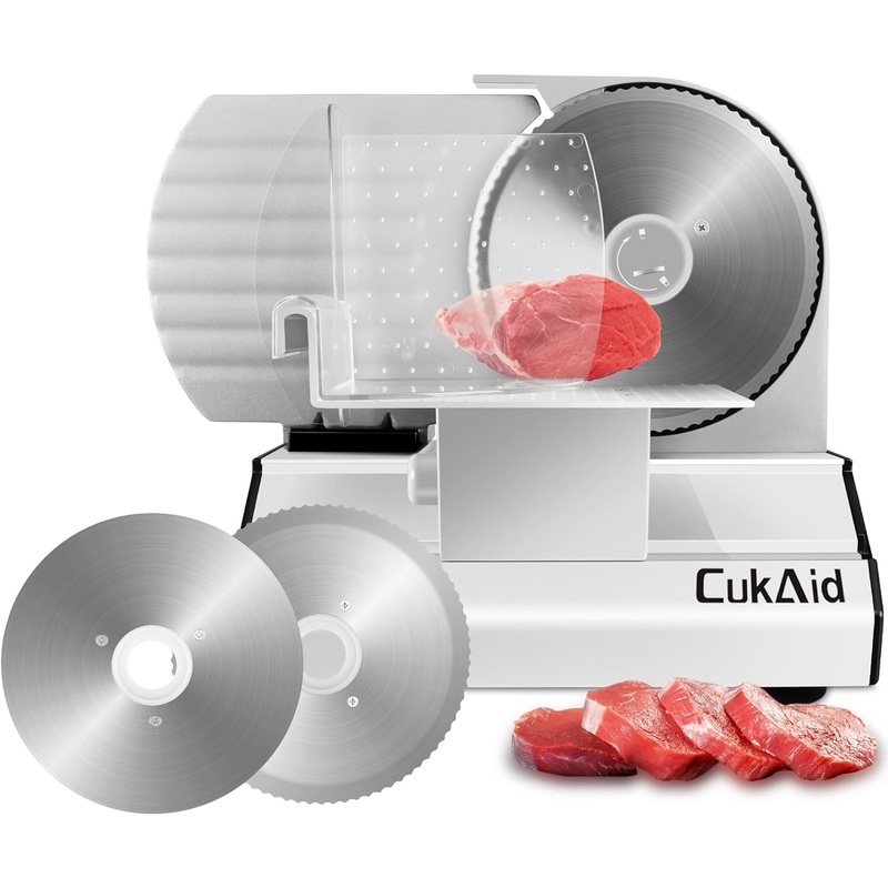 Electric Meat Slicer Machine for Home Use, 200W Deli Food Slicer,Meat Cutter Machine,Aluminum,Dishwasher Safe, Removable Blade & Food Carriage and Pusher, 7/8 Inch Adjustable Thickness | Bigbigmart.com