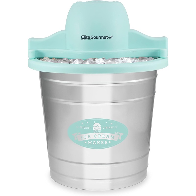 Elite Gourmet EIM-308L 4 Qt. Electric Motorized Maker Ice & Rock Salt, 4Qt. Freezing Canister, Creamy Ice Cream, Gelato, Frozen Yogurt, or Sorbet, Recipe Booklet, 4 Quart, Mint | Bigbigmart.com