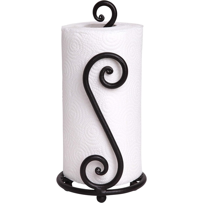 Fancy Paper Towel Holder Stand | Black Stylish Wrought Iron | Classic Decorative Countertop Authentic Rod Metal Hand Forged Stand Up Holder | Handmade Crafted by RTZEN-Dcor | Bigbigmart.com