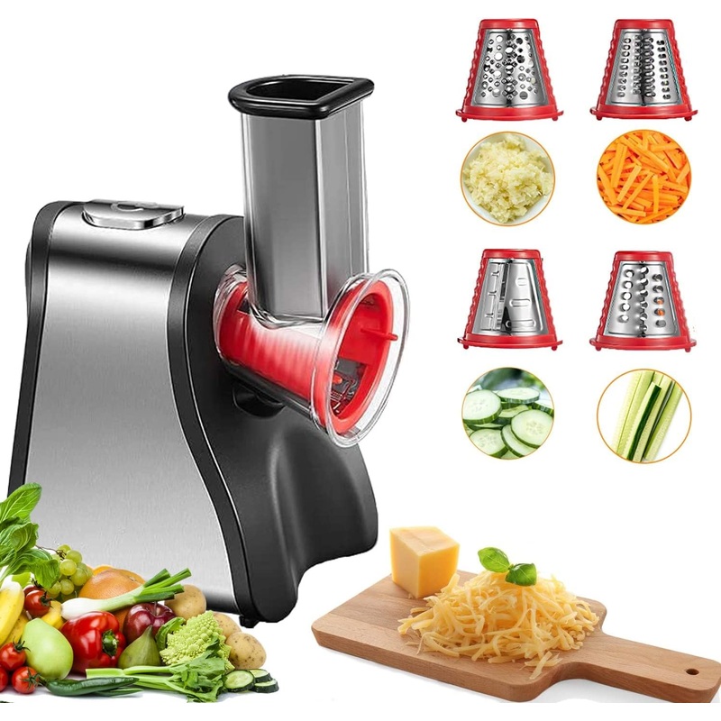 FOHERE Electric Cheese Grater Salad Maker, Electric Slicer Shredder for Home Kitchen Use, One-Touch Easy Control, Electric Grater for Vegetables, Cheeses and Nuts, BPA-Free, Red | Bigbigmart.com