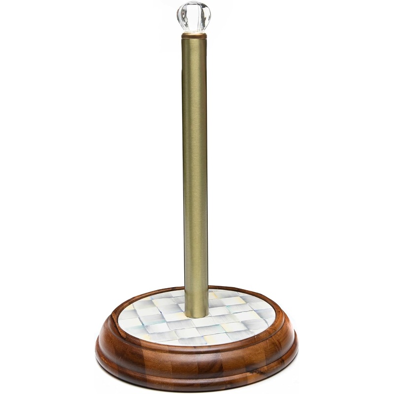 MACKENZIE-CHILDS Wood Paper Towel Holder, Decorative Paper Towel Holder for Kitchen, Gray-and-White Sterling Check | Bigbigmart.com