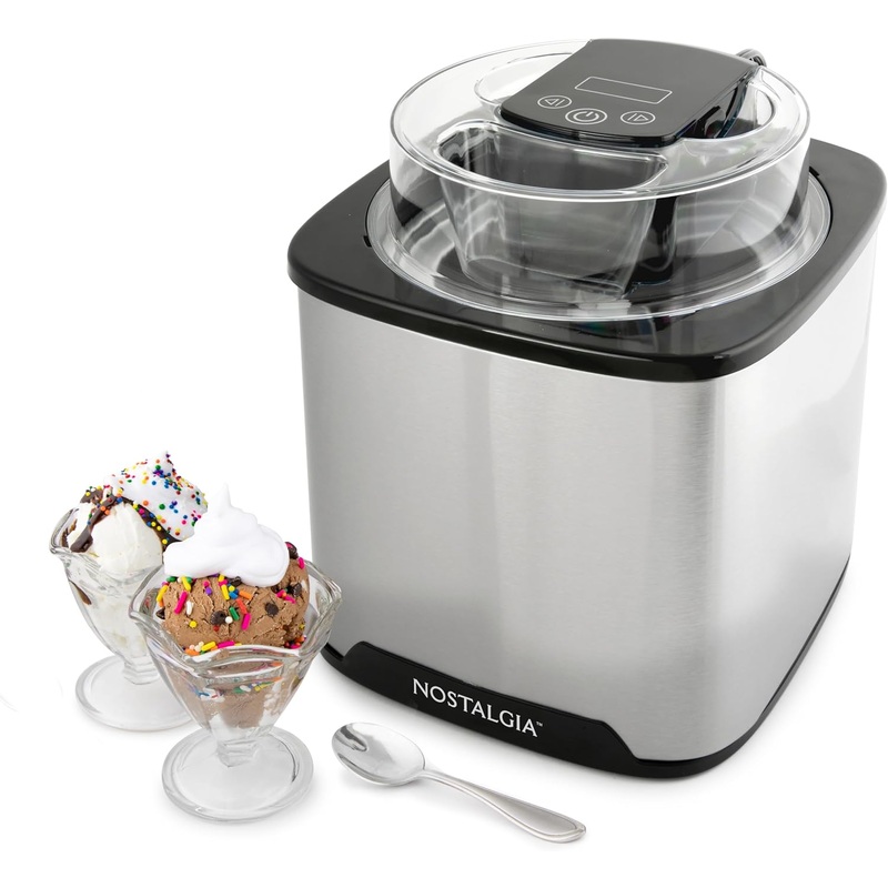 Nostalgia 2-Quart Digital Electric Ice Cream for Homemade Ice-Cream, No Salt or Ice Required, Overnight Chill Canister, Stainless Steel | Bigbigmart.com