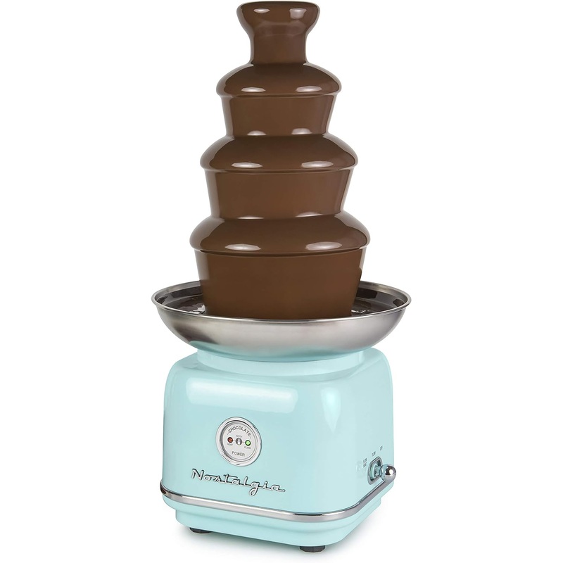 Nostalgia 4 Tier Electric Chocolate Fondue Fountain Machine for Parties – Melts Cheese, Queso, Candy, and Liqueur – Dip Strawberries, Apple Wedges, Vegetables, and More – 32-Ounce – Aqua | Bigbigmart.com