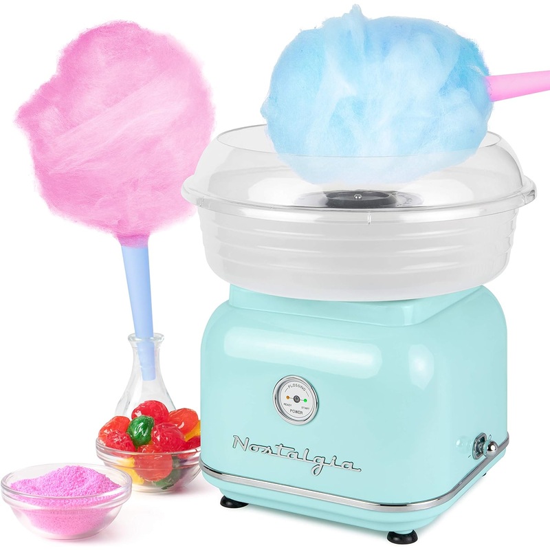 Nostalgia Classic Countertop Cotton Candy Machine, Manual, Retro Vintage Candy Maker Includes 2 Reusable Cones & Scoop, Aqua | Bigbigmart.com