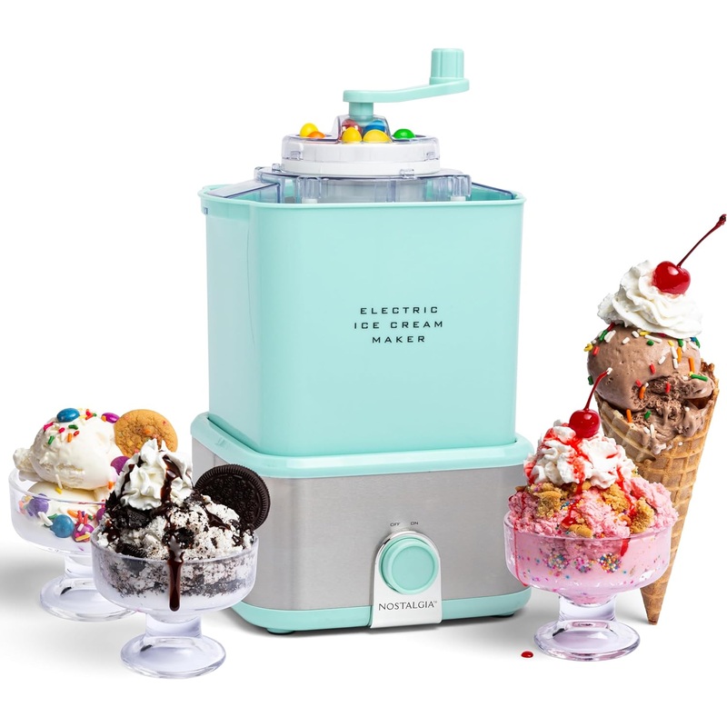 Nostalgia Electric Ice Cream Maker – Old Fashioned Soft Serve Ice Cream Machine Makes Frozen Yogurt or Gelato in Minutes – Fun Kitchen Appliance – Aqua – 4 Quart | Bigbigmart.com