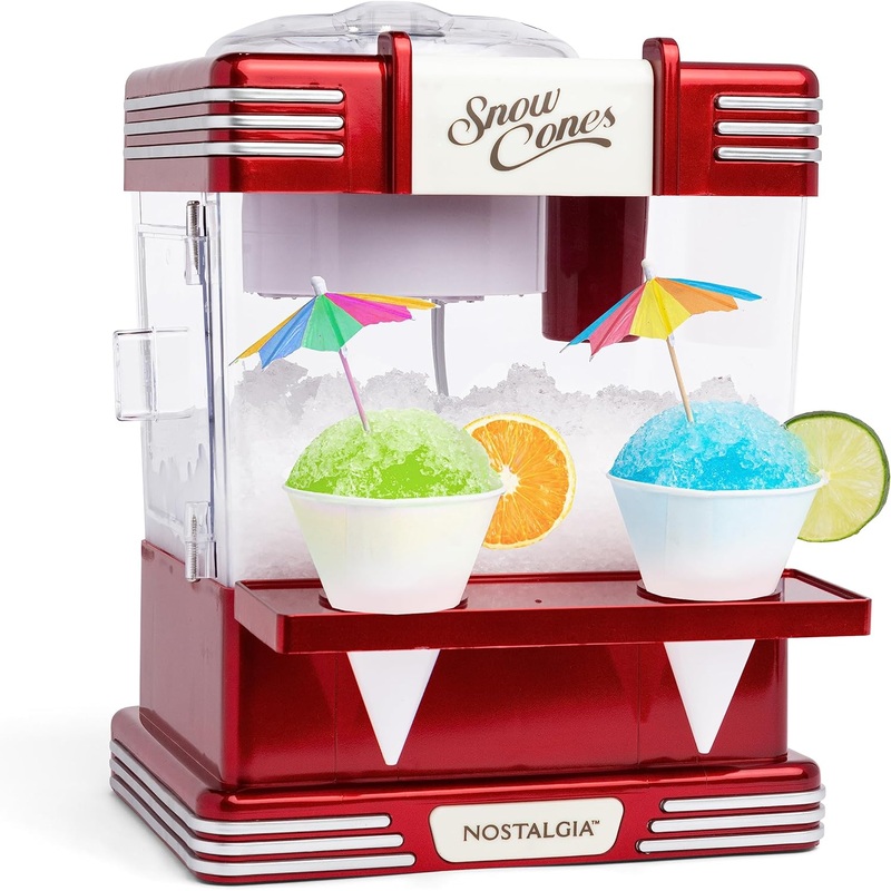 Nostalgia Snow Cone Shaved Ice Machine – Retro Table-Top Slushie Machine Makes 20 Icy Treats – Includes 2 Reusable Plastic Cups & Ice Scoop – Retro Red | Bigbigmart.com