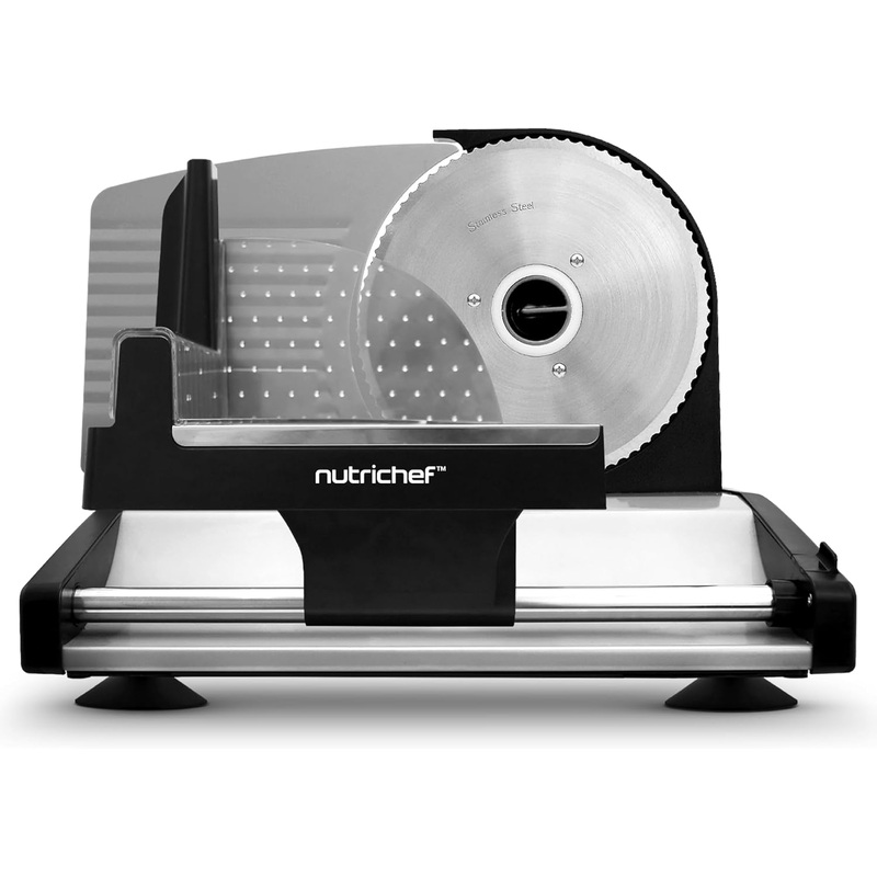 Nutrichef Electric Meat Slicer | 200W Automatic Meat, Deli & Bread Slicer | Adjustable Dial for 0-15mm Cutting Range Thickness | Removable 7.5 IN Stainless Steel Blade & Food Pusher for Safety (Black) | Bigbigmart.com