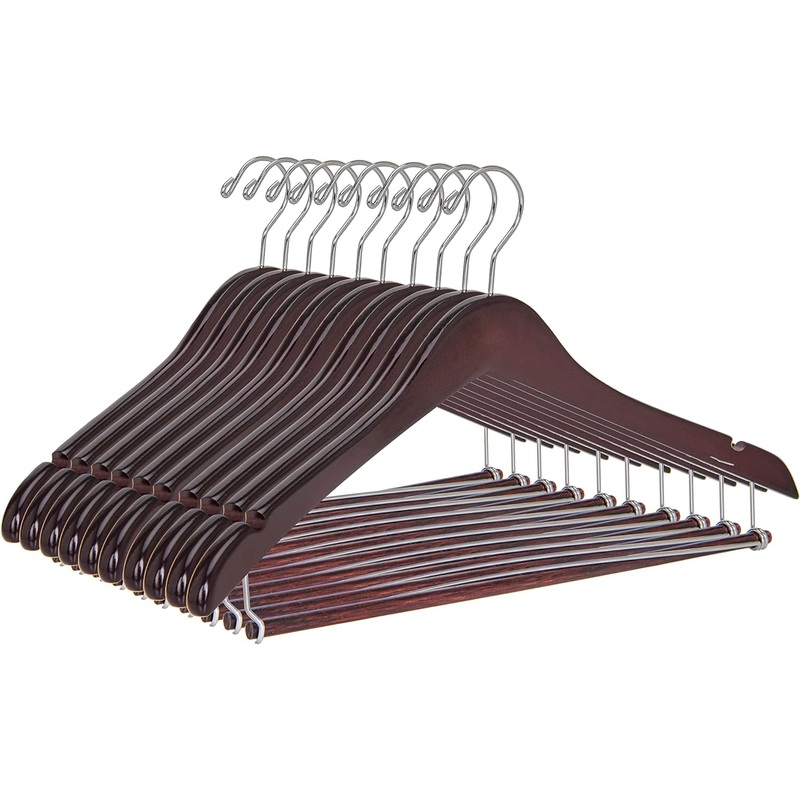 Quality Hangers Wooden Hangers Beautiful Sturdy Suit Coat Hangers with Locking Bar Chrome Hooks (50) | Bigbigmart.com