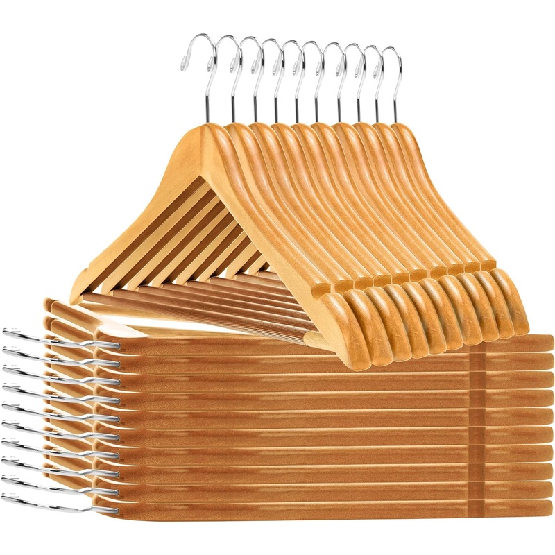Quality Wooden Hangers – Slightly Curved Hanger 80 Pack Sets – Solid Wood Coat Hangers with Stylish Chrome Hooks – Heavy-Duty Clothes, Jacket, Shirt, Pants, Suit Hangers (Natural, 80) | Bigbigmart.com