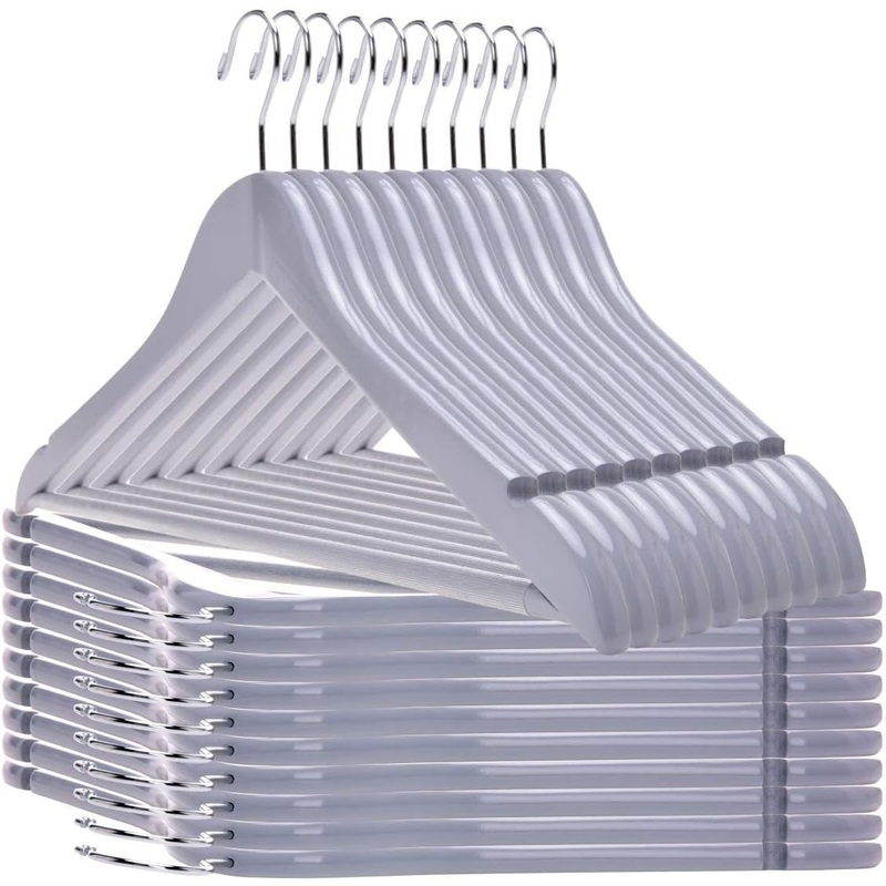 Quality Wooden Hangers – Slightly Curved Hanger Set of 80-Pack – Solid Wood Coat Hangers with Stylish Chrome Hooks – Heavy-Duty Clothes, Jacket, Shirt, Pants, Suit Hangers (Gray, 80) | Bigbigmart.com