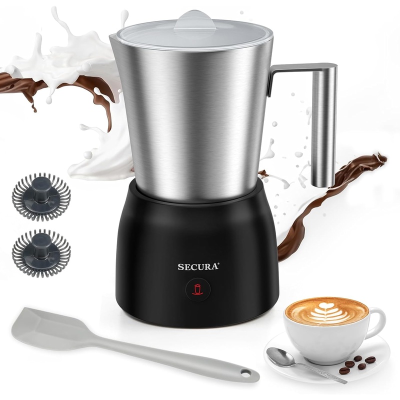 Secura Detachable Milk Frother, 17oz Electric Milk Steamer Stainless Steel, Automatic Hot/Cold Foam and Hot Chocolate Maker with 2 in 1 Function Whisks (Upgraded) | Bigbigmart.com
