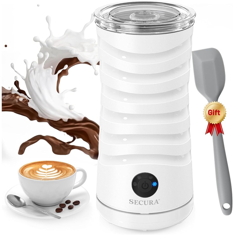 Secura Electric Milk Frother, Automatic Milk Steamer, 4-IN-1 Hot & Cold Foam Maker-8.4oz/240ml Milk Warmer for Latte, Cappuccinos, Macchiato with Silicone Spatula, Silent Operation & Shut-off, Black | Bigbigmart.com