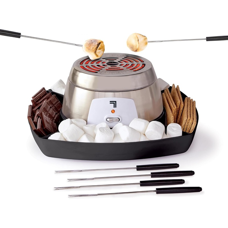 SHARPER IMAGE Electric S’mores Maker 8-Piece Kit, 6 Skewers & Serving Tray, Small Kitchen Appliance, Flameless Tabletop Marshmallow Roaster, Date Night Fun Kids Family Activity | Bigbigmart.com