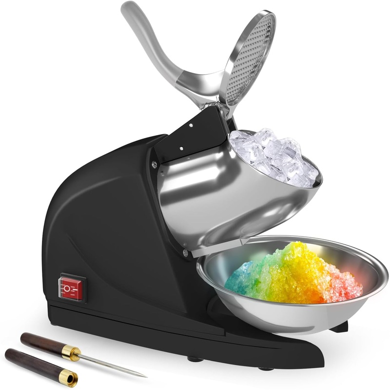 Shaved Ice Machine 380w Snow Cone Machine 3 Stainless Steel Blades Ice Shaver Machine Electric Ice Crusher 280lbs/hr Snow Cone Maker for Home and Commercial with Ice Pick(Black) | Bigbigmart.com