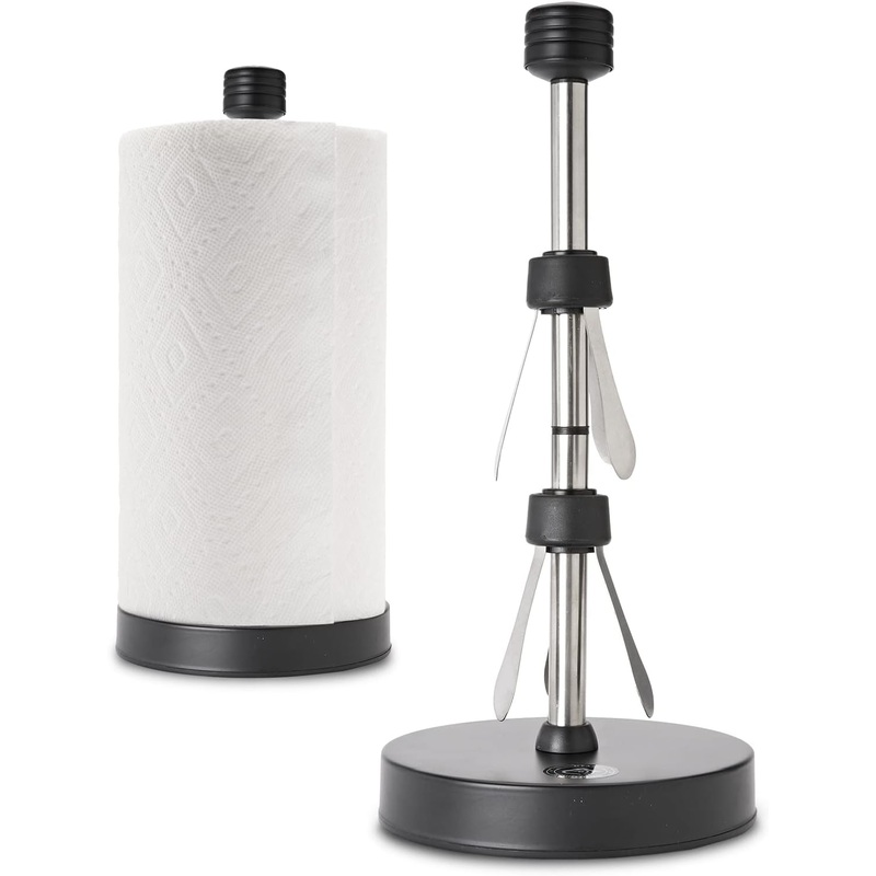 Stainless Steel Black Paper Towel Holder Designed for Easy One-Handed Operation – This Sturdy Weighted Paper Towel Dispenser Countertop Model Has Suction Cups and Holds All Paper Towel Rolls | Bigbigmart.com