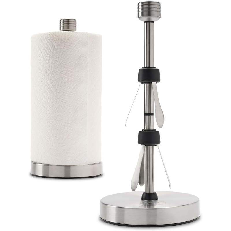 Stainless Steel Paper Towel Holder Stand Designed for Easy One- Handed Operation – This Sturdy Weighted Paper Towel Holder Countertop Model Has Suction Cups and Holds All Paper Towel Rolls | Bigbigmart.com