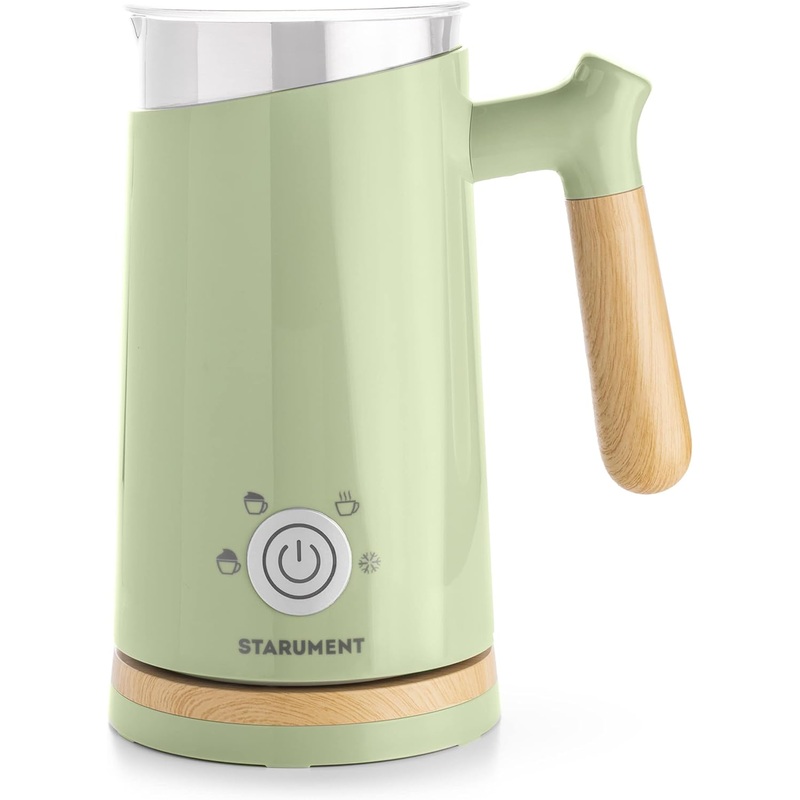 Starument Electric Milk Steamer & Frother – Automatic Foamer & Heater for Coffee Drinks – 4 Settings for Cold, Airy, Dense Foam & Warm Milk, Green | Bigbigmart.com