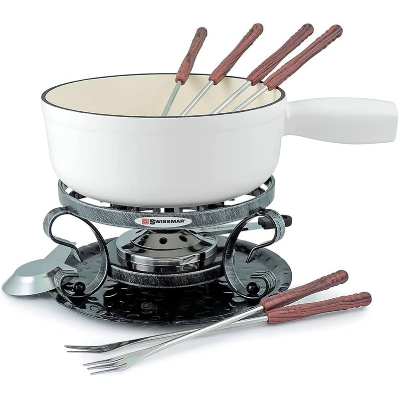 Swissmar Lugano 9 Piece Cast Iron Fondue Set – Matte White | Bigbigmart.com