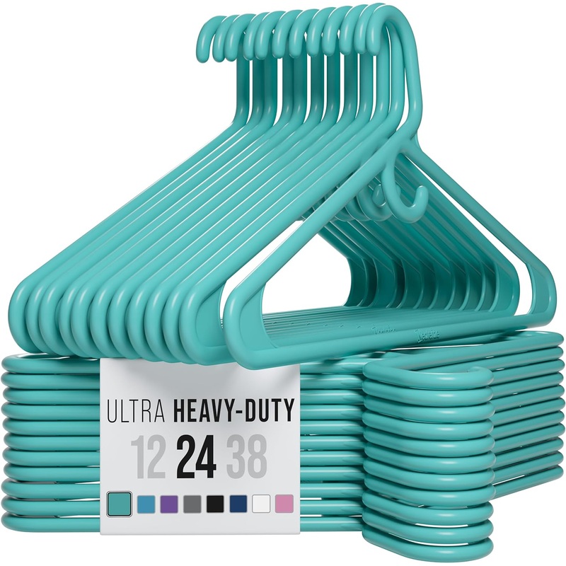 Ultra Heavy Duty Plastic Clothes Hangers – Aqua – Durable Coat, Suit and Clothes Hanger. Perchas De Ropa (24 Pack – Aqua) | Bigbigmart.com