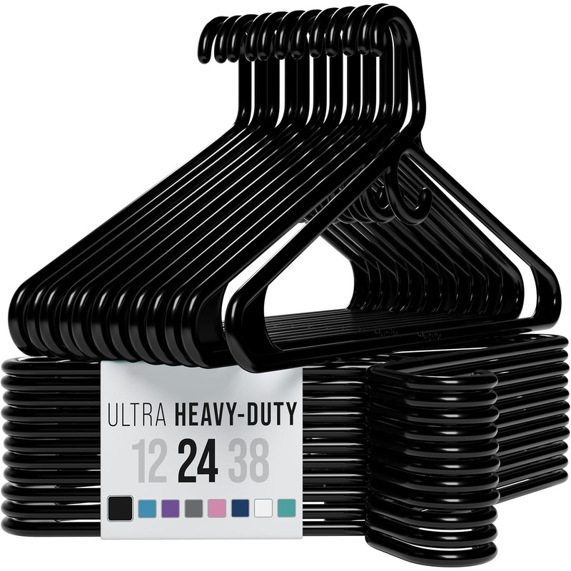 Ultra Heavy Duty Plastic Clothes Hangers – Black – Durable Coat, Suit and Clothes Hanger. Perchas De Ropa (24 Pack – Black) | Bigbigmart.com