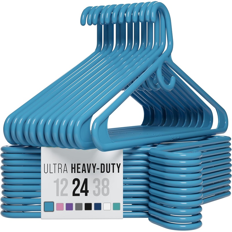 Ultra Heavy Duty Plastic Clothes Hangers – Blue – Durable Coat, Suit and Clothes Hanger. Perchas De Ropa (24 Pack – Blue) | Bigbigmart.com