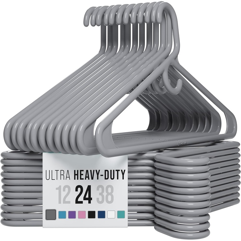 Ultra Heavy Duty Plastic Clothes Hangers – Grey – Durable Coat, Suit and Clothes Hanger. Perchas De Ropa (24 Pack – Grey) | Bigbigmart.com