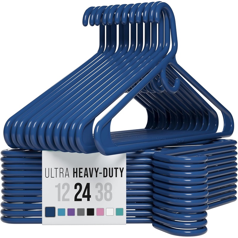 Ultra Heavy Duty Plastic Clothes Hangers – Navy – Durable Coat, Suit and Clothes Hanger. Perchas De Ropa (24 Pack – Navy) | Bigbigmart.com