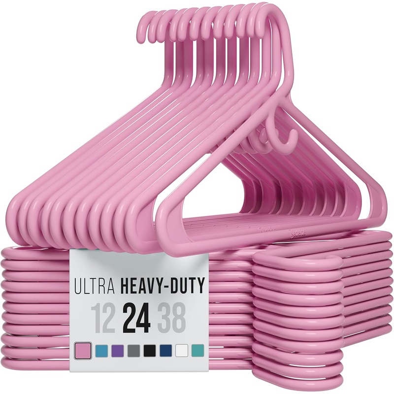 Ultra Heavy Duty Plastic Clothes Hangers – Pink – Durable Coat, Suit and Clothes Hanger. Perchas De Ropa (24 Pack – Pink) | Bigbigmart.com