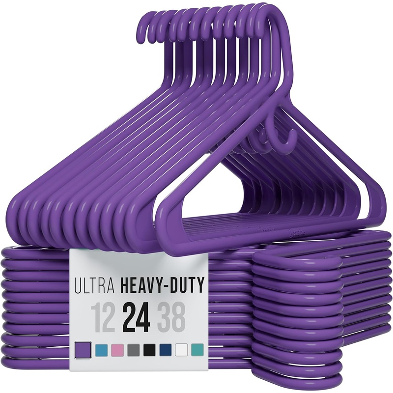 Ultra Heavy Duty Plastic Clothes Hangers – Purple – Durable Coat, Suit and Clothes Hanger. Perchas De Ropa (24 Pack – Purple) | Bigbigmart.com