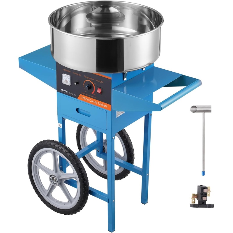 VEVOR Electric Cotton Candy Machine with Cart, 1000W Commercial Candy Floss Maker with Stainless Steel Bowl, Sugar Scoop and Drawer, Perfect for Home, Kids Birthday, Family Party, Blue | Bigbigmart.com