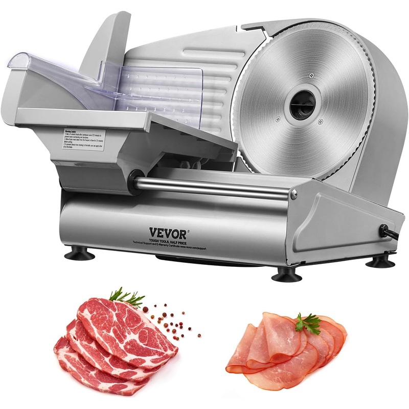 VEVOR Meat Slicer, 180W Electric Deli Food Slicer with 7.5 SUS420 Stainless Steel Blade and Blade Guard, 0-0.6 inch Adjustable Thickness for Home Use, Easy to Clean, Cut Meat, Bread, Ham and Cheese | Bigbigmart.com