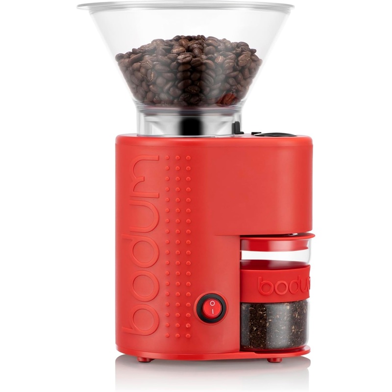 Bodum Bistro Electric Conical Burr Coffee Grinder, Preset Timer, 12 Grind Settings, Red | Bigbigmart.com