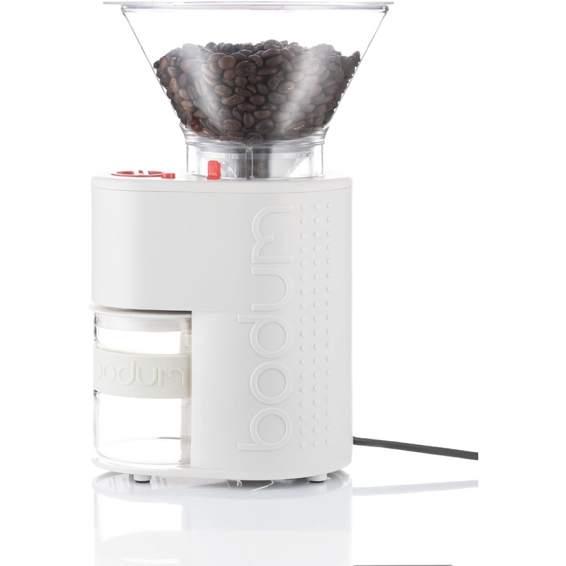 Bodum Bistro Electric Conical Burr Coffee Grinder, Preset Timer, 12 Grind Settings, White | Bigbigmart.com