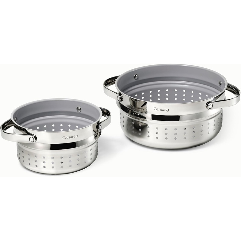 Caraway Steamer Duo – Stainless Steel Steamer with Handles – Non Stick, Non Toxic Coating – Steam Veggies, Seafood, and More – Compatible With Our Dutch Oven or Sauce Pan | Bigbigmart.com