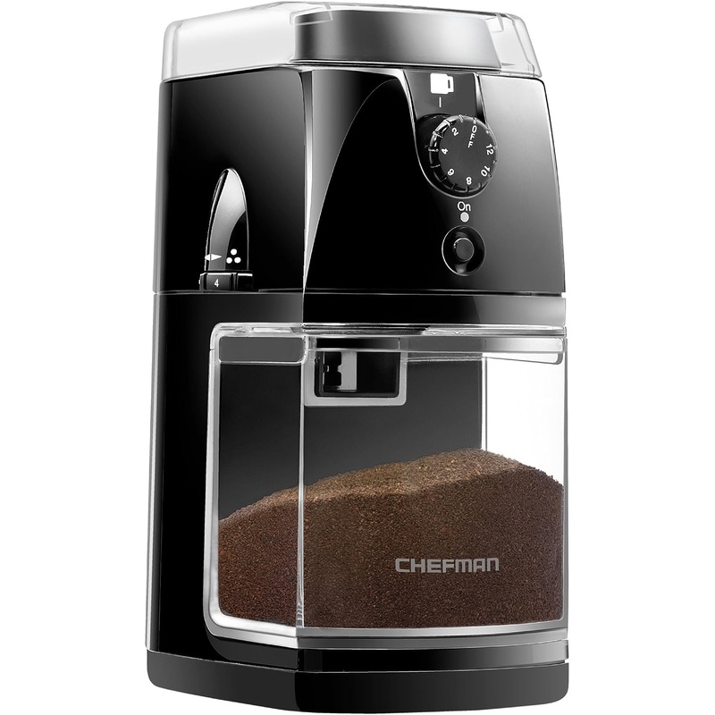 Chefman Coffee Grinder Electric Burr Mill – Freshly Grinds Up to 2.8oz Beans, Large Hopper with 17 Grinding Options for 2-12 Cups, Easy One Touch Operation, Cleaning Brush Included, Black | Bigbigmart.com