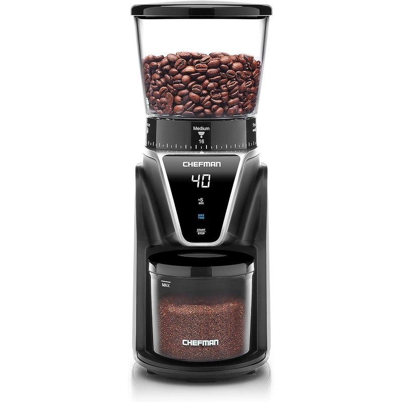 Chefman Conical Burr Coffee Grinder, Create The Boldest & Most Flavorful Grind With 31 Settings From Coarse To Extra Fine, One-Touch Digital Control & 9.7-oz Bean Capacity, Black | Bigbigmart.com