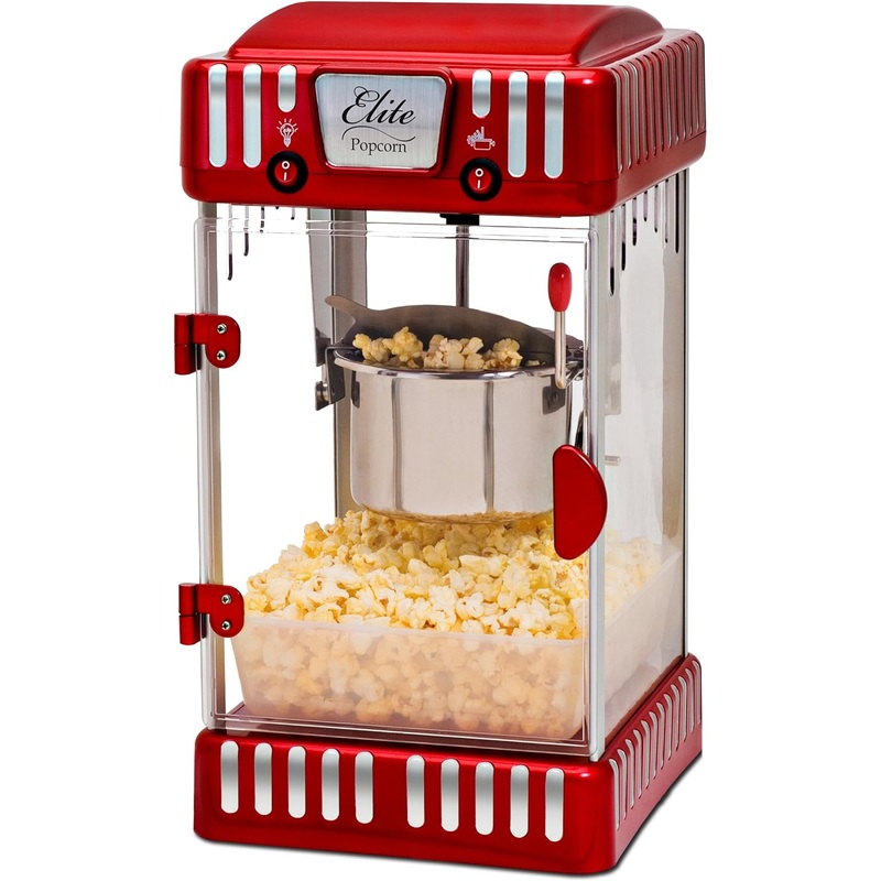 Elite Gourmet EPM-250 Maxi-Matic 2.5 Ounce Classic Carnival, Tabletop Kettle Popcorn Popper Machine, Retro-Style, Movie Hot Buttered Popcorn, Red | Bigbigmart.com