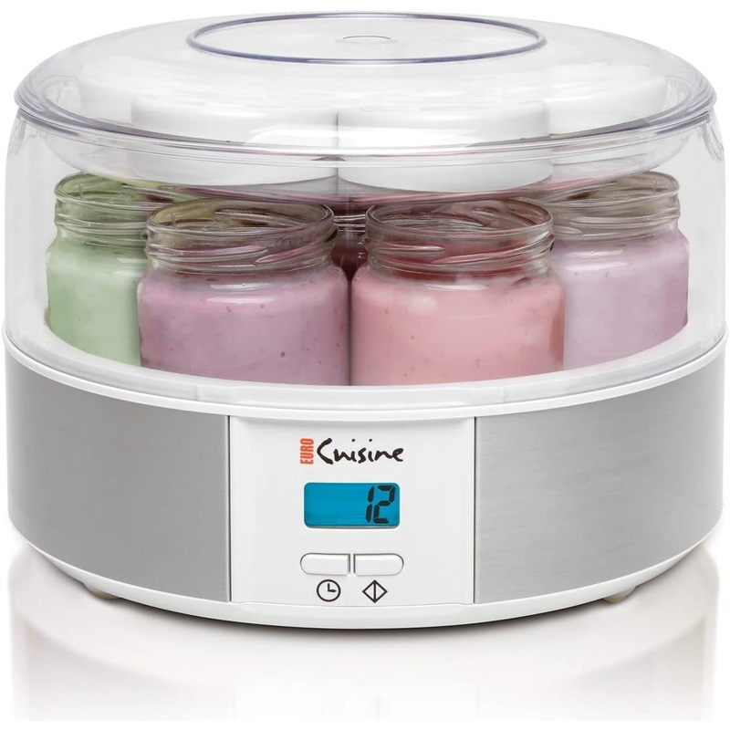Euro Cuisine Yogurt Maker – YMX650 Automatic Digital Yogurt Maker Machine with Set Temperature – Includes 7-6 oz. Reusable Glass Jars and 7 Rotary Date Setting Lids for Instant Storage | Bigbigmart.com
